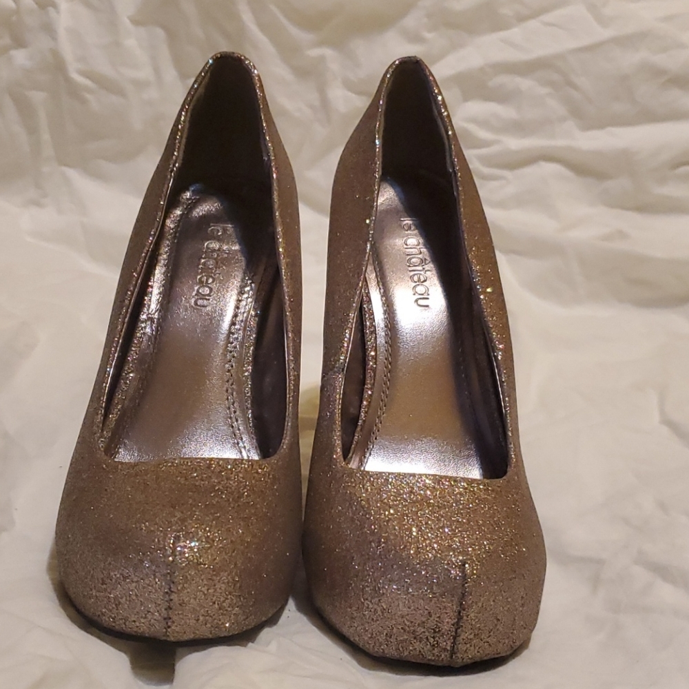 Gold sparkle heels